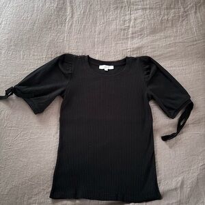 LOFT Black Ribbed Short Sleeve Top